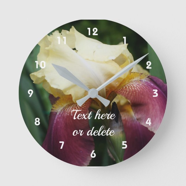 Yellow Bearded Iris Flower Personalised Round Clock (Front)
