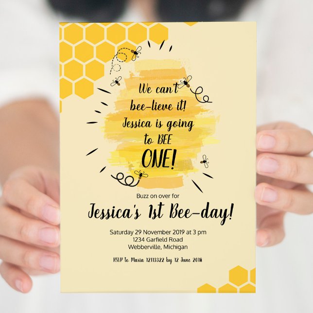Yellow Bee 1st Birthday Party Invitation (Creator Uploaded)