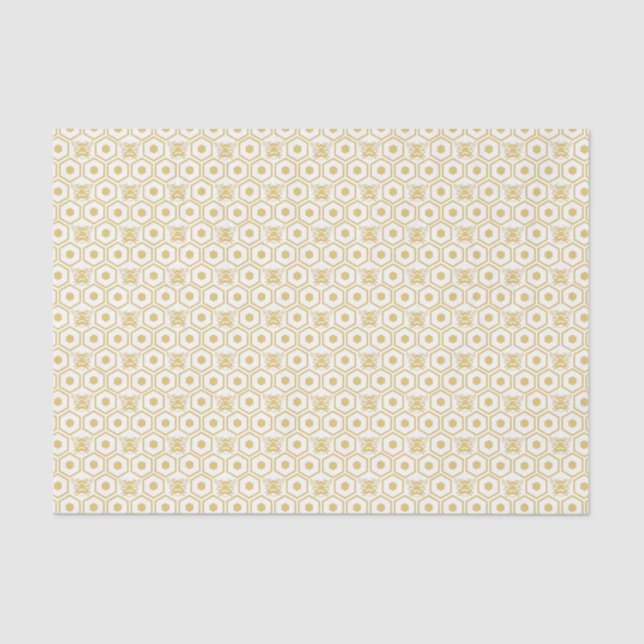 Yellow Bee and Honeycomb Pattern Tissue Paper (Front)