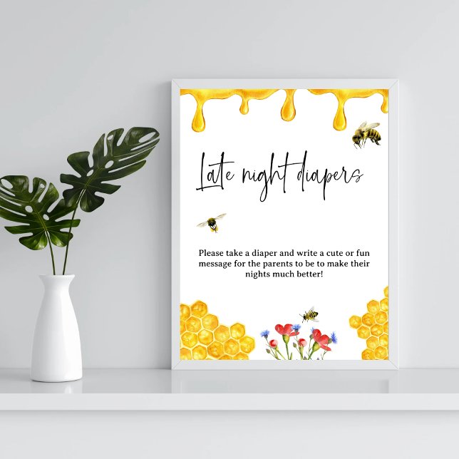 Yellow Bee Baby Shower Late Nights Diaper Game Poster (Creator Uploaded)