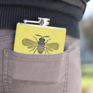 Yellow BEE Decor Vintage Honeybee Graphic Polkadot Hip Flask