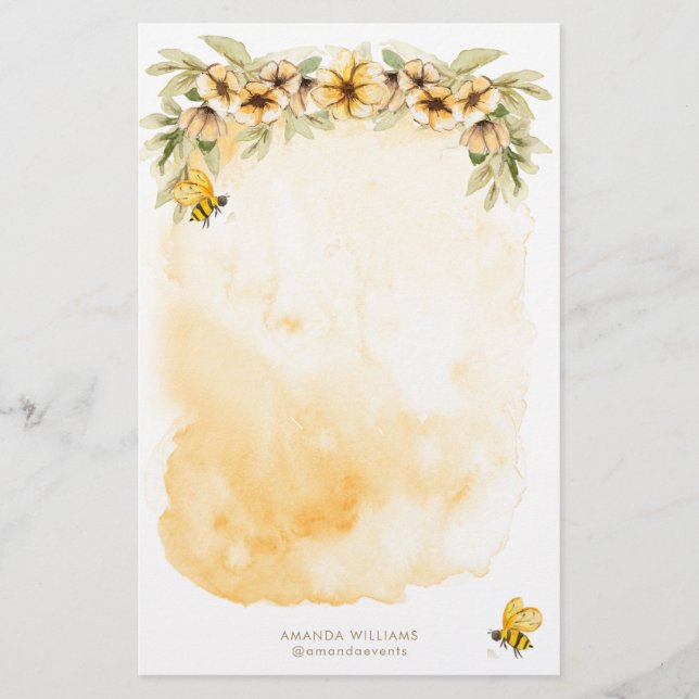 Yellow Bee Monogram Stationery Paper (Front)