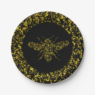 Yellow bee Splattered Paint  Paper Plate