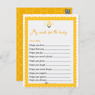 Yellow bee themes gender reveal party games wishes postcard