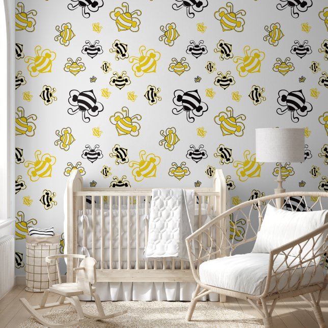 Yellow Bees Beehive Wallpaper – Cute Bee Pattern  (Kids)
