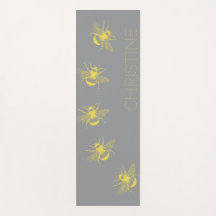 Yellow Bees Grey Yoga Mat
