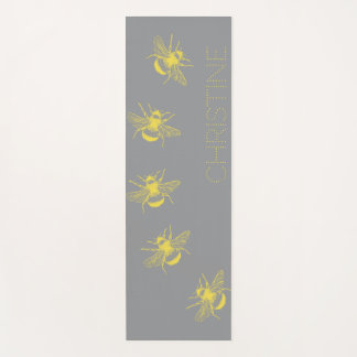 Yellow Bees Grey Yoga Mat