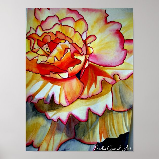 Yellow Begonia flower watercolour original art Poster (Front)