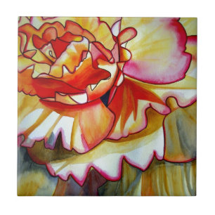 Yellow Begonia flower watercolour original art Tile