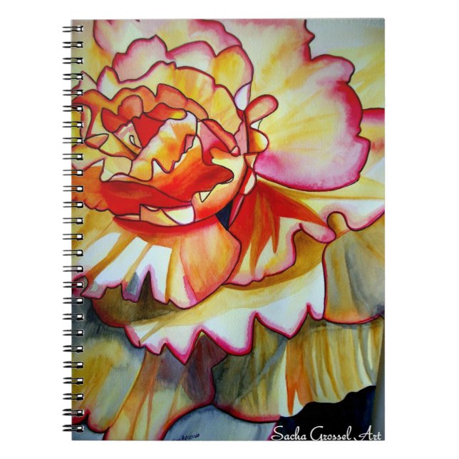 Yellow Begonia original watercolour flower art Spiral Notebook (Front)