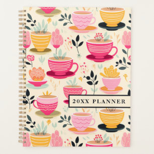 Yellow, Beige, and Candy Pink Tea Cups Planner