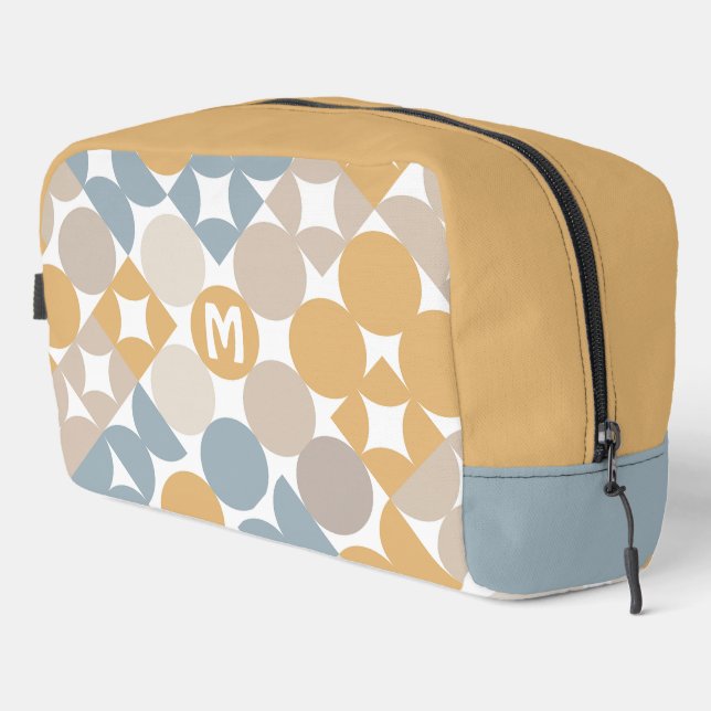 Yellow Beige Brown Grey Midcentury Circles Pattern Dopp Kit (Right Corner)