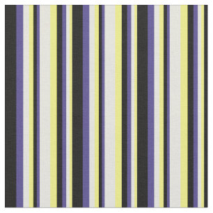 Yellow, Beige, Dark Slate Blue & Black Lines Fabric
