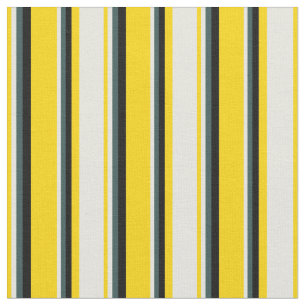 Yellow, Beige, Dark Slate Grey & Black Lines Fabric