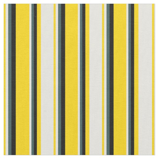 Yellow, Beige, Dark Slate Grey & Black Lines Fabric (Close Up)