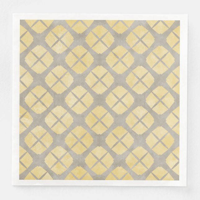 Yellow Beige, Taupe Mid Century Modern Pattern Napkin (Front)