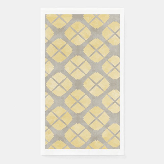 Yellow Beige, Taupe Mid Century Modern Pattern Napkin (Front)
