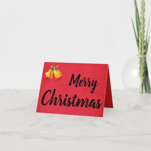 Yellow Bell on Red Christmas Card (Front)
