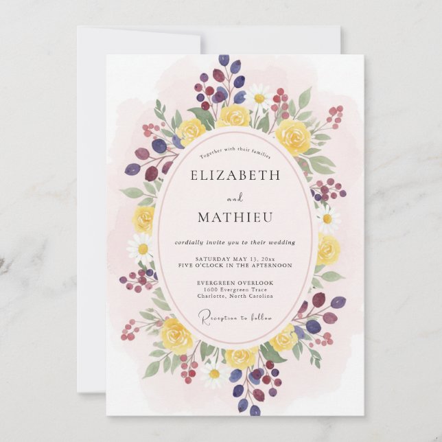 Yellow Berry Botanical Flourish Wedding Invitation (Front)