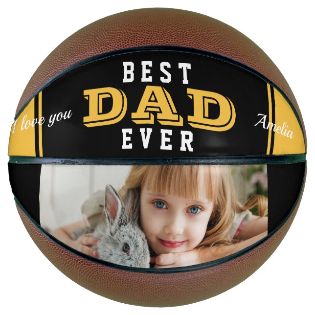 Yellow Best Dad Ever Father Typography Photo Basketball (Front)