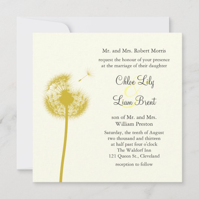 Yellow Best Wishes! Wedding Invitation (Front)