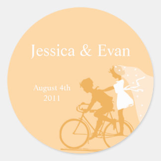 Yellow Bicycle Couple Wedding Sticker