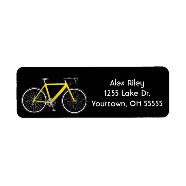 yellow bicycle on black label (Front)