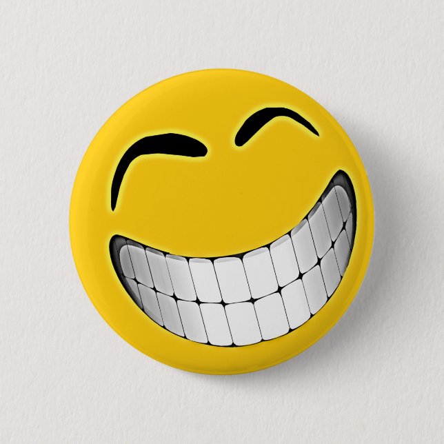 Yellow Big Grin Face 6 Cm Round Badge (Front)