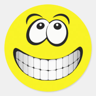 Yellow Big Grin Face Classic Round Sticker
