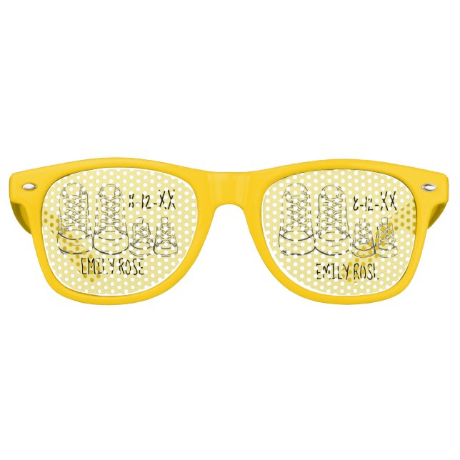 Yellow Big Little Shoes New Baby Shower Favour Retro Sunglasses (Front)