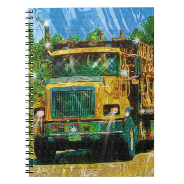 Yellow Big Rig Scaffolding Transporter Truck Spiral Notebook (Front)