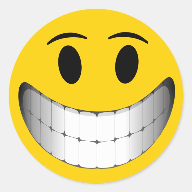 Yellow Big Smile Face Classic Round Sticker (Front)