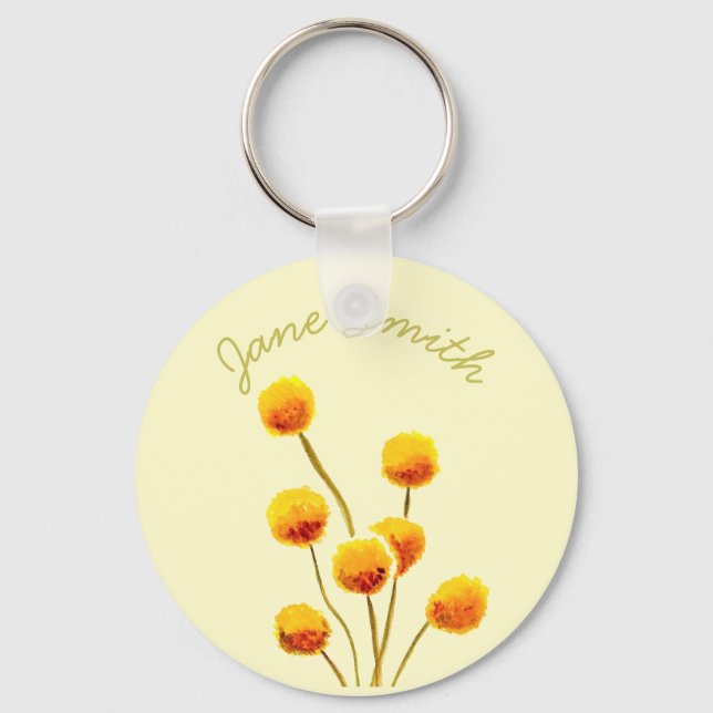 Yellow Billy Button native Australian flower Key Ring (Front)