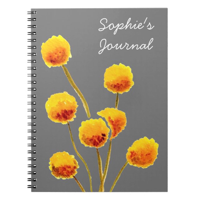 Yellow Billy Button native Australian flower Notebook (Front)