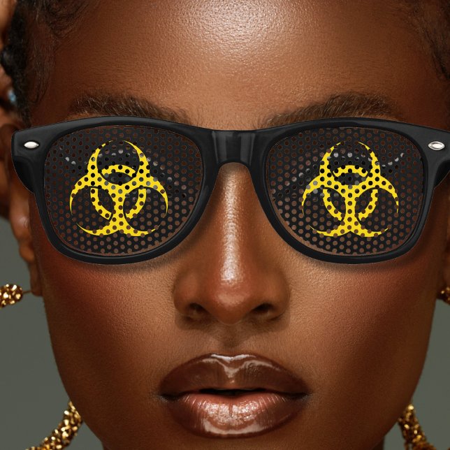 Yellow Biohazard Contaminated Area Caution Sign Retro Sunglasses (black and yellow biohazard Halloween sunglasses)