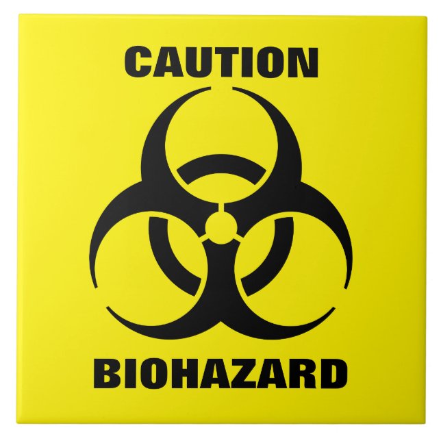Yellow Biohazard Symbol Warning Sign Tile (Front)