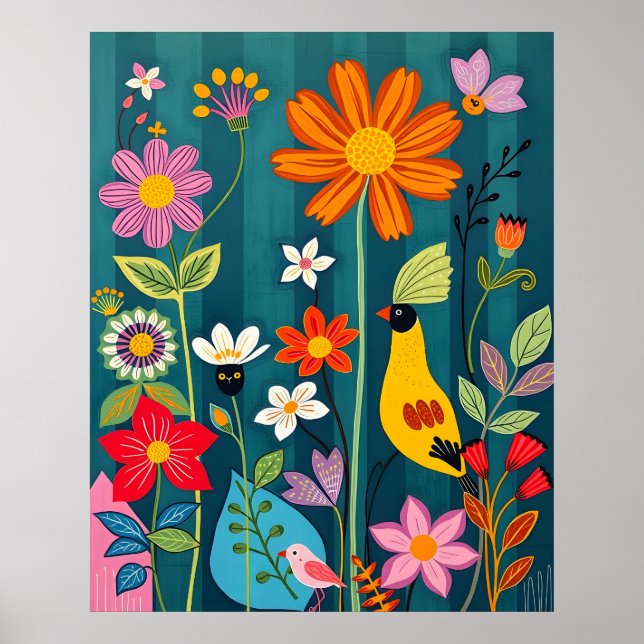 Yellow Bird 2 Whimsical Flora and Fauna Poster (Front)