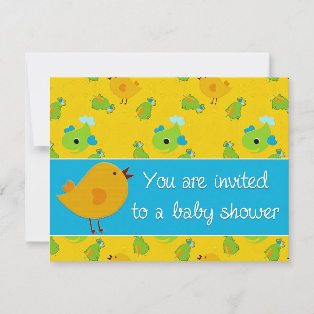yellow bird baby shower invitation (Front)