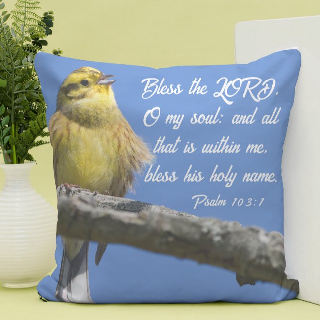 Yellow Bird Bless the Lord O my Soul Scripture Cushion (Creator Uploaded)