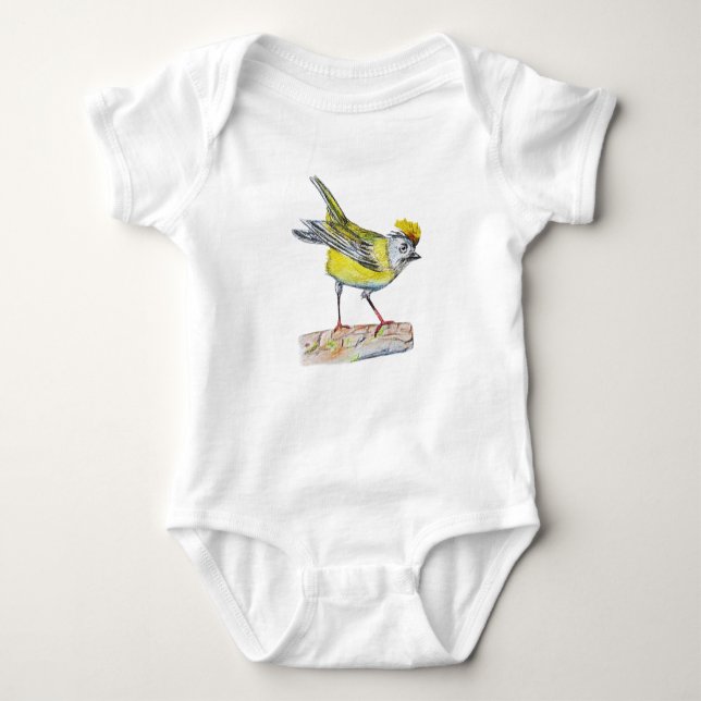 Yellow Bird Drawing Baby Jersey Bodysuit, White Bodysuit (Front)