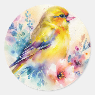 Yellow Bird Floral Watercolor Stickers