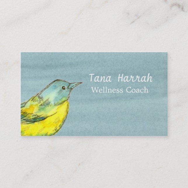 Yellow Bird Grey Watercolor Business Card (Front)