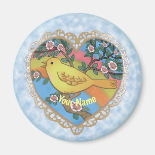 Yellow Bird Heart custom name Magnet