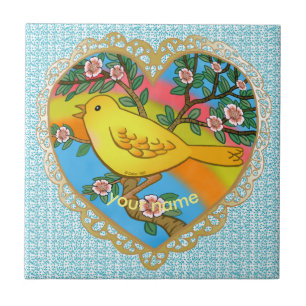 Yellow Bird Heart  Tile