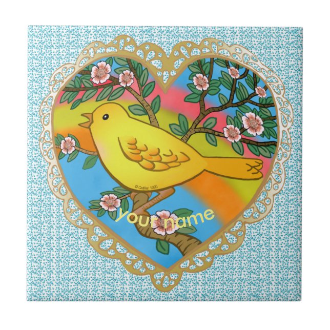 Yellow Bird Heart  Tile (Front)