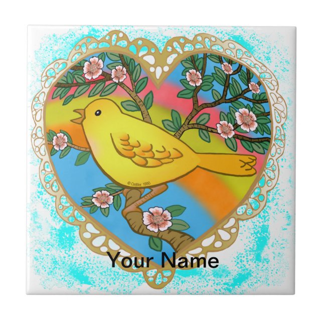 Yellow Bird Heart  Tile (Front)