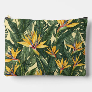 Yellow Bird of Paradise flower pattern Accessory Pouch