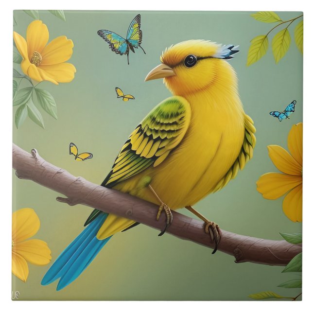 Yellow Bird on Branch Tile (Front)
