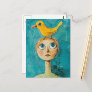 Yellow Bird on Her Head Postcard