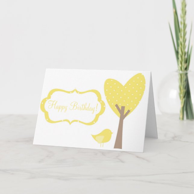 Yellow Bird Retro Polka Dots Birthday Card (Front)